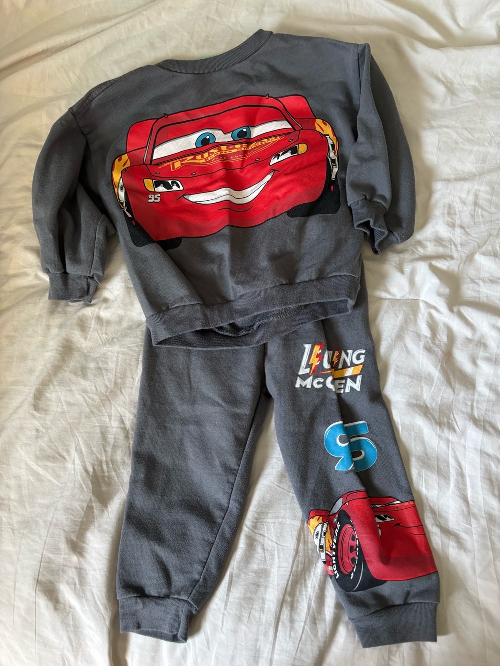 Lightning McQueen Grey Kids Sweat Set with Red Car Graphic 2T